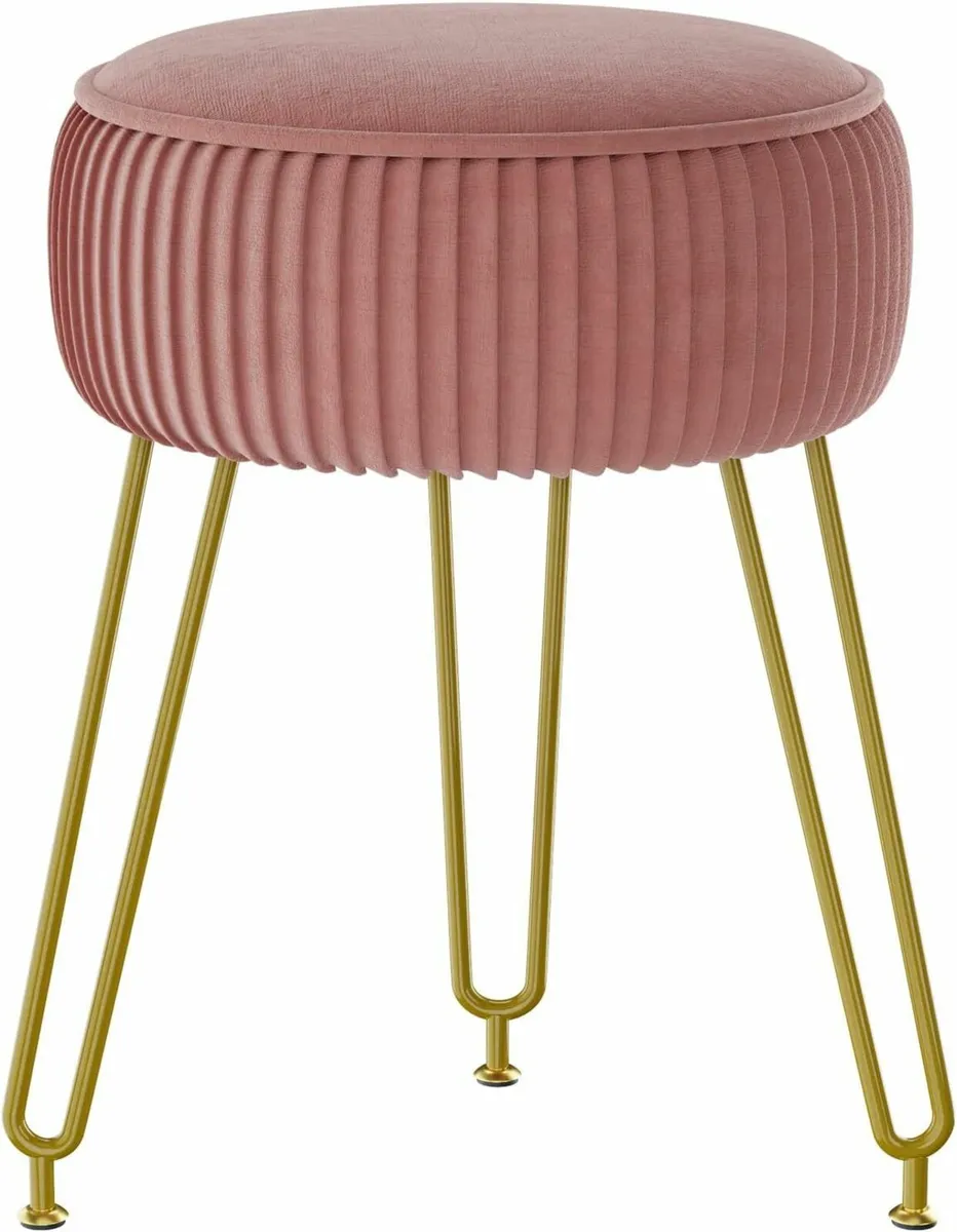 Velvet Round Footrest Stool Makeup Stool Pink - Image 3