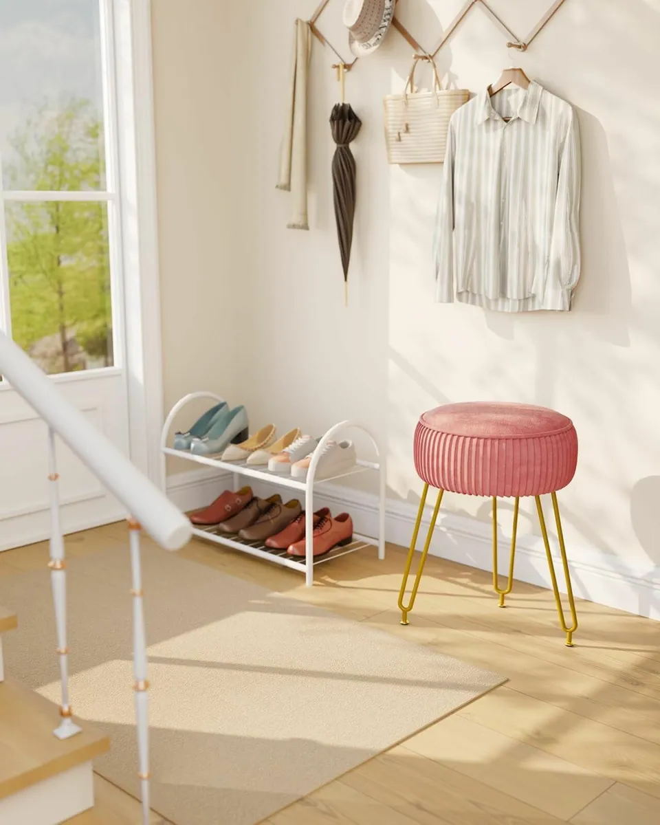 Velvet Round Footrest Stool Makeup Stool Pink - Image 4