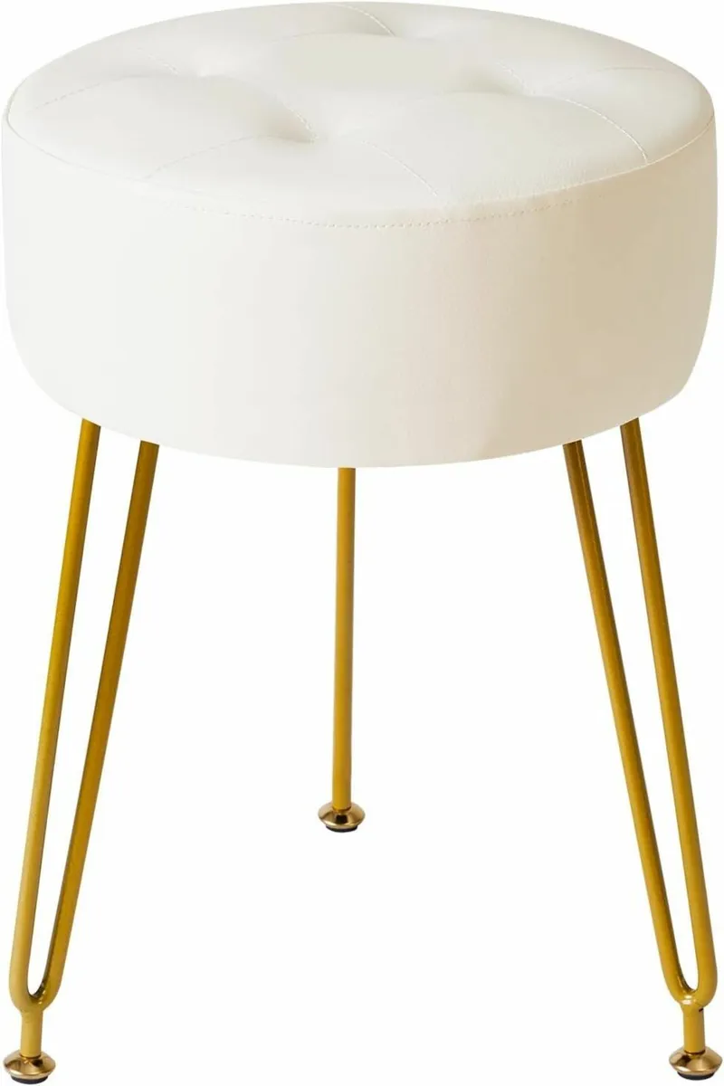 Faux Leather Round Footrest Makeup Stool White - Image 3