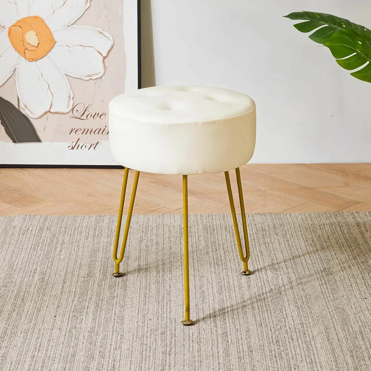Faux Leather Round Footrest Makeup Stool White - Image 1