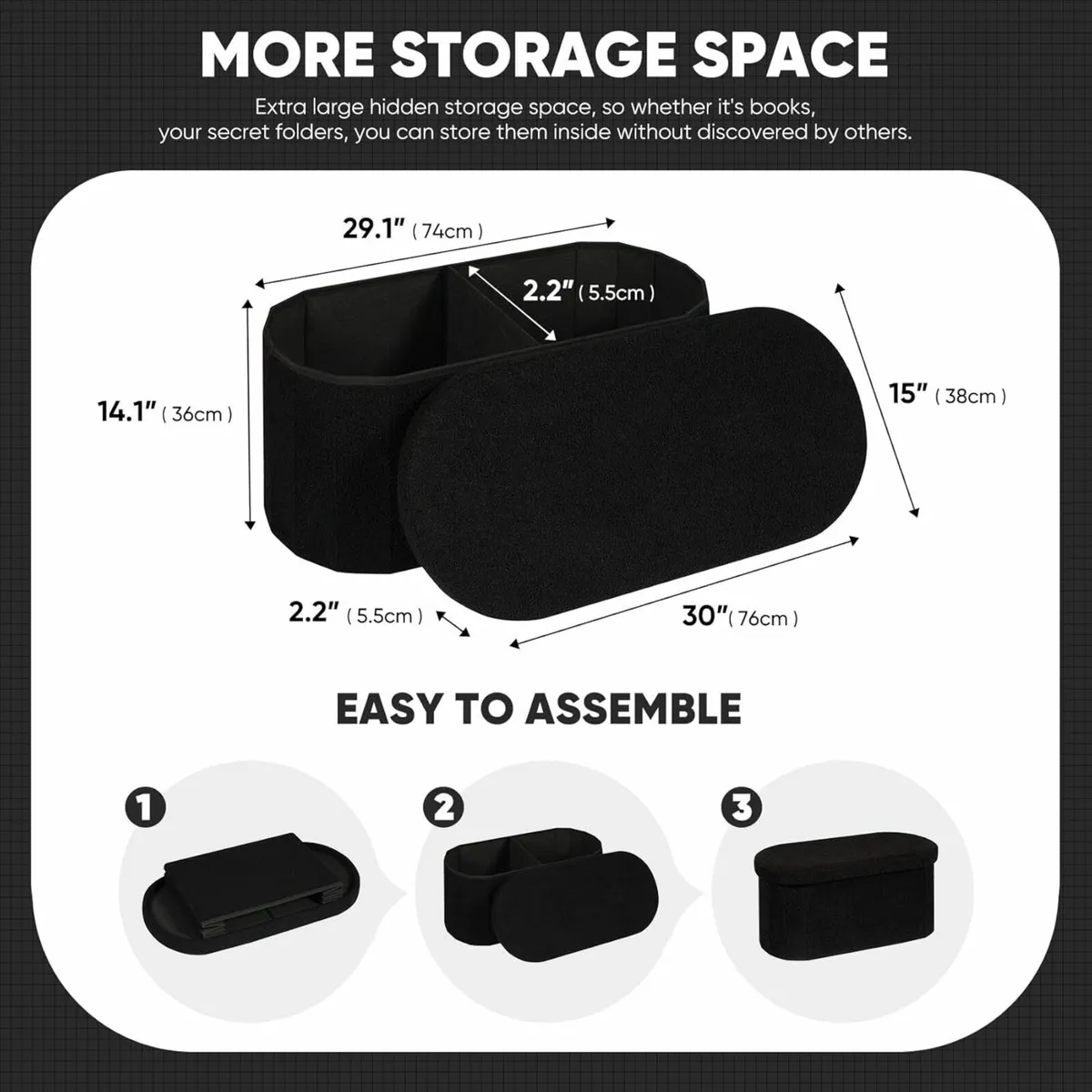 Bedroom Ottoman Storage Bench Footstool Black - Image 3