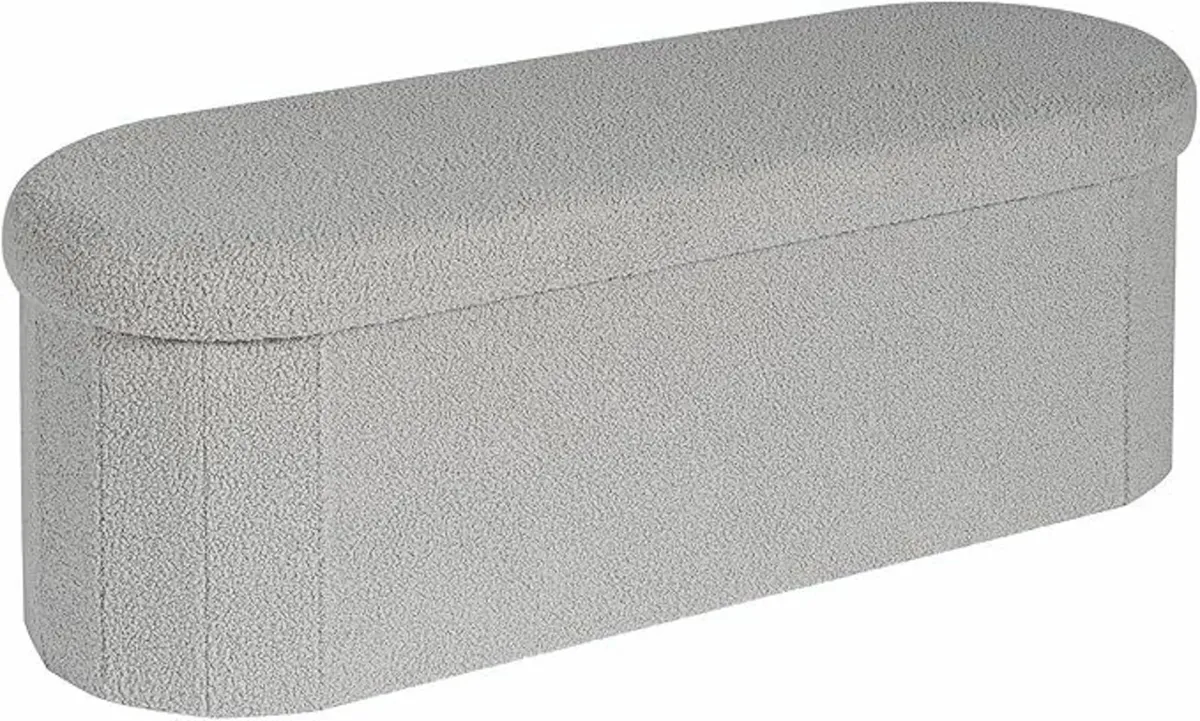 Folding Ottoman Storage Bench Footstool Oval Grey - Image 2