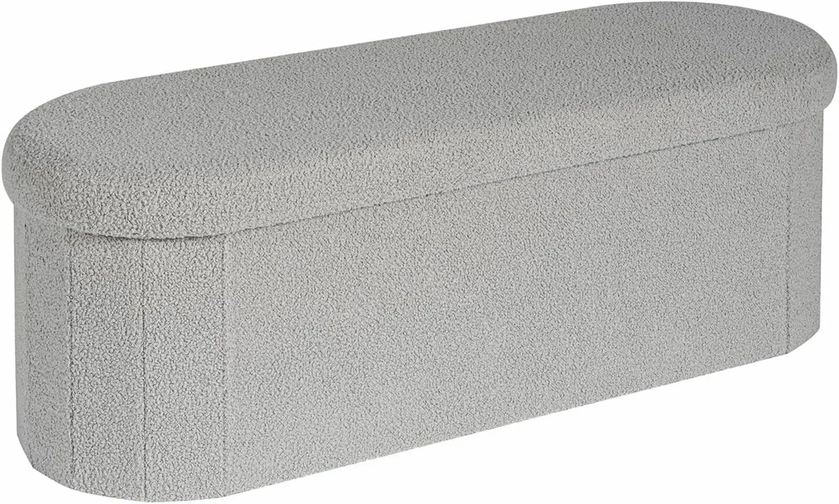 Folding Ottoman Storage Bench Footstool Oval Grey - Image 3