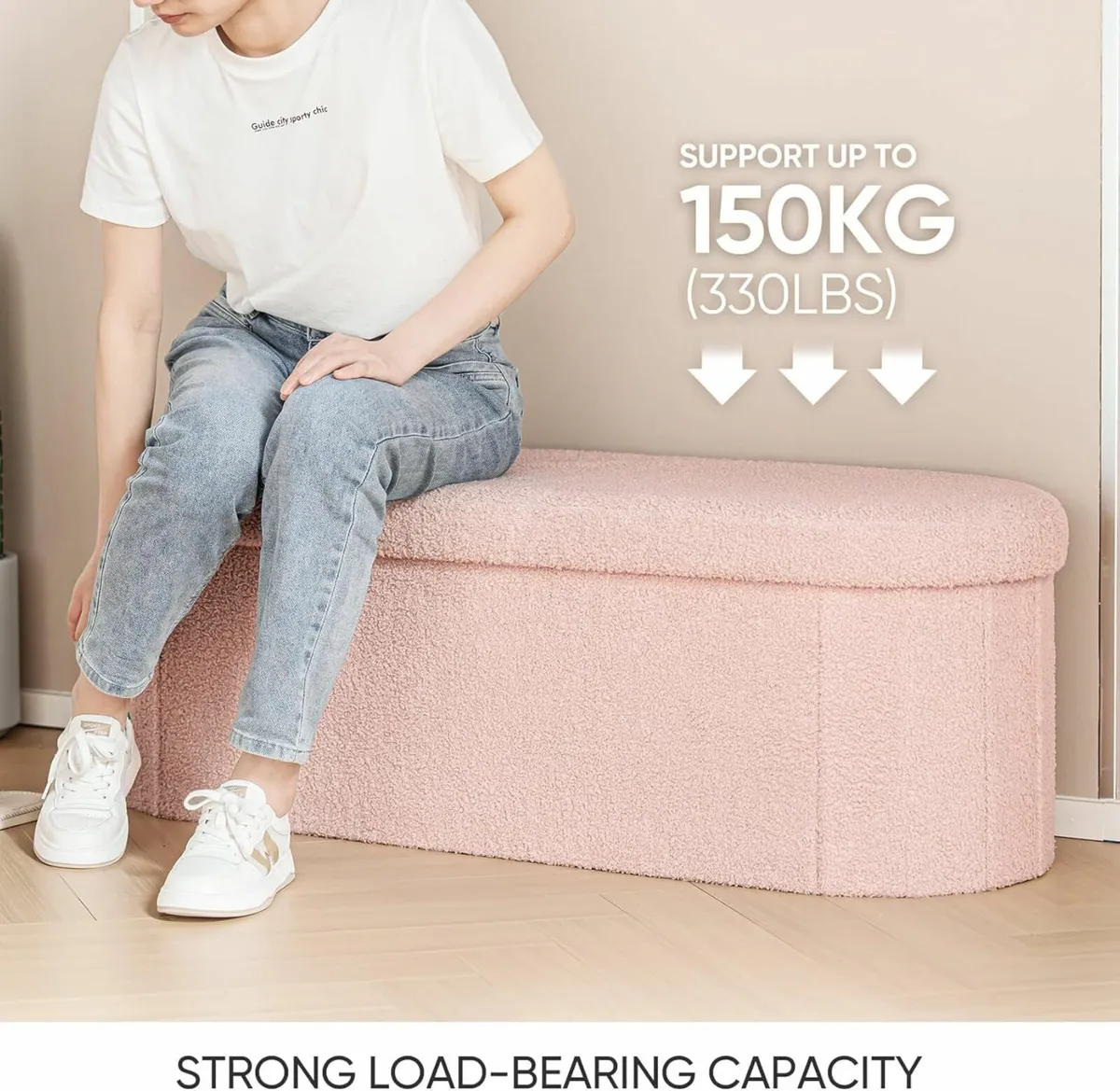 bedroom Ottoman Storage Bench Footstool Oval Pink - Image 1