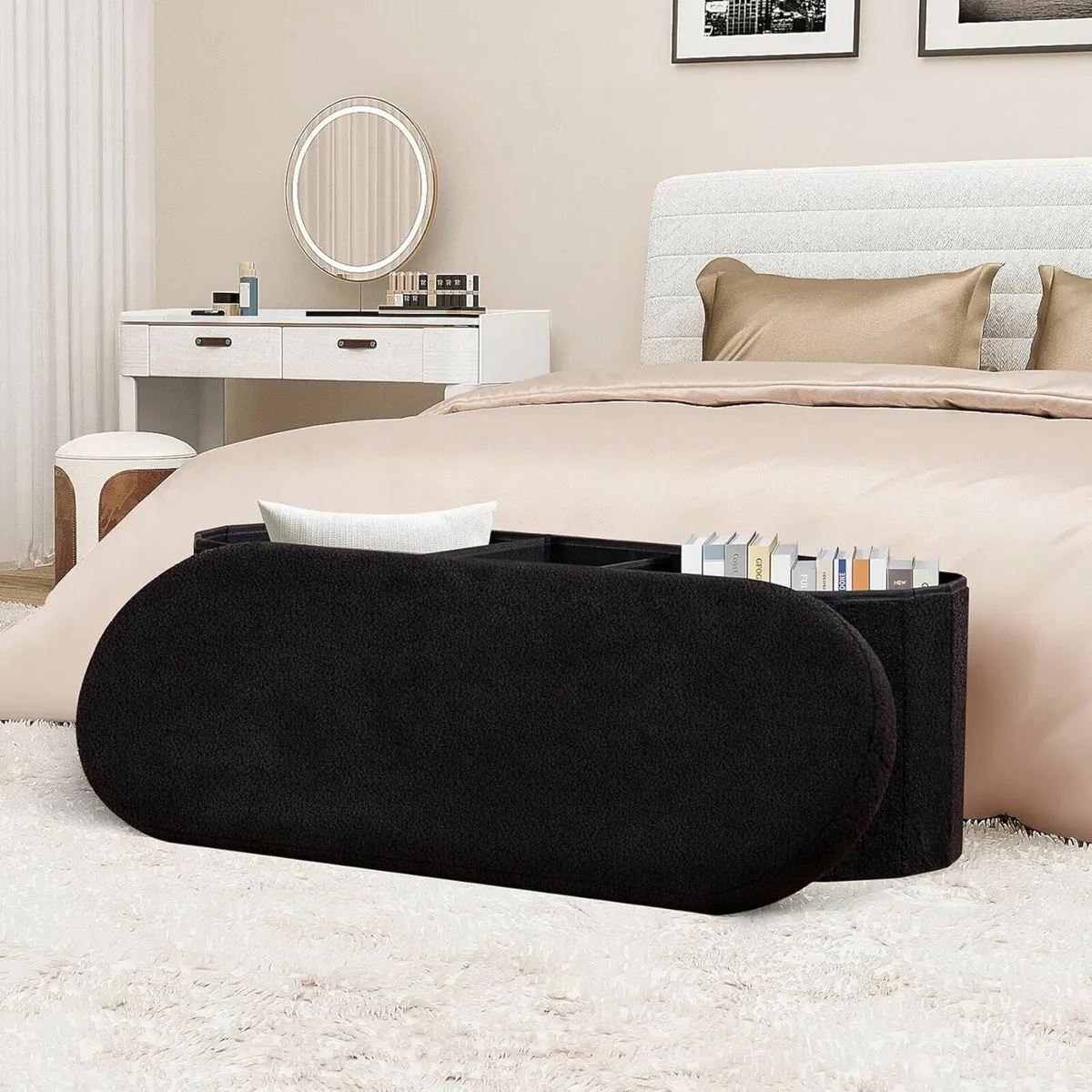 Bedroom Ottoman Storage Bench 100L Storage Black - Image 2