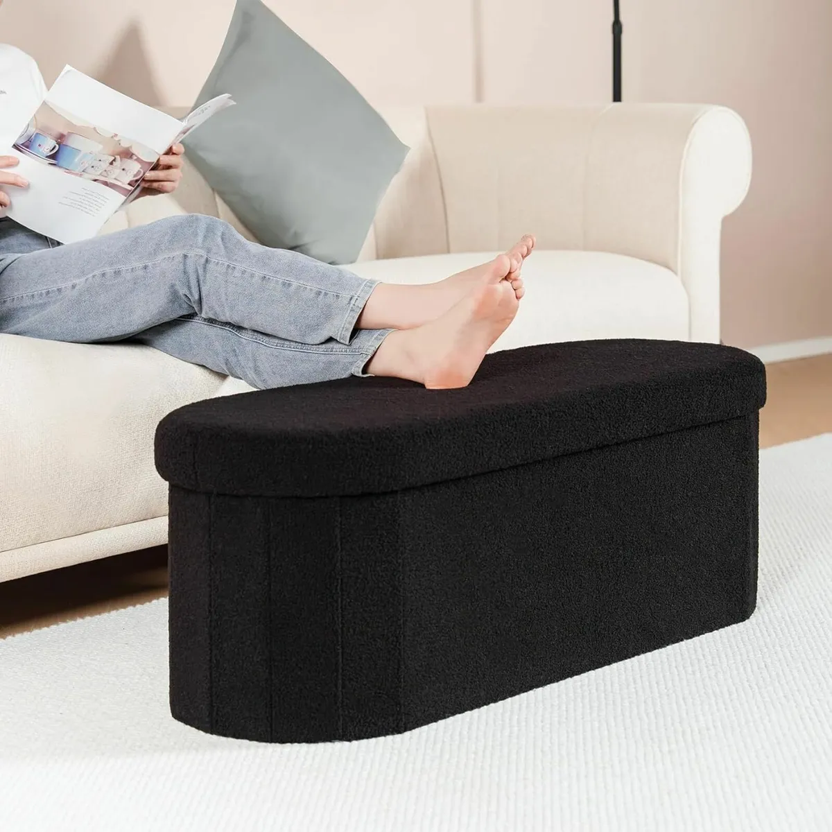 Bedroom Ottoman Storage Bench 100L Storage Black - Image 1