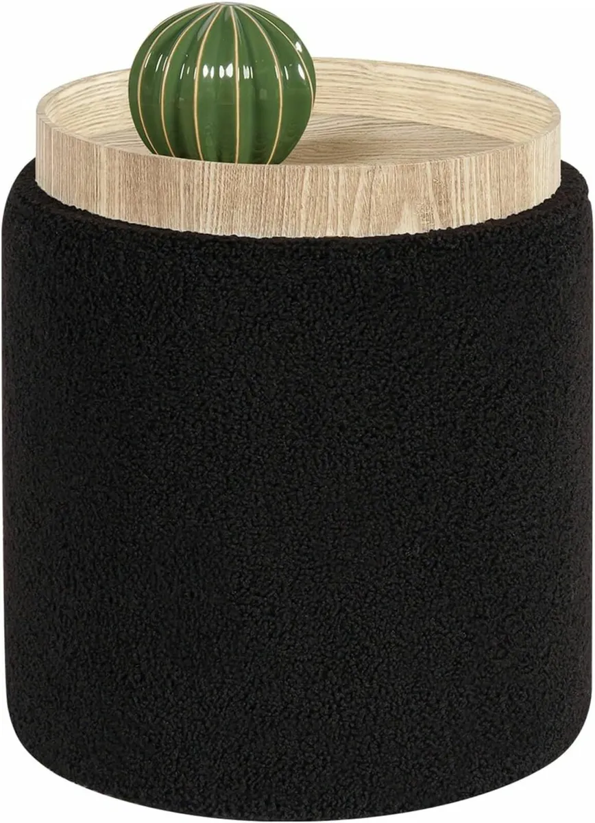 Round Ottoman Coffee Table bedroom Storage Black - Image 3
