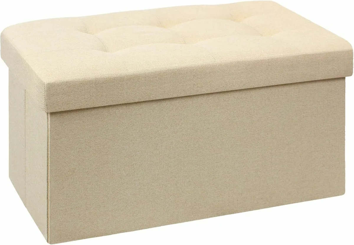 Folding bedroom StorageBox Footstool Ottoman Beige - Image 3