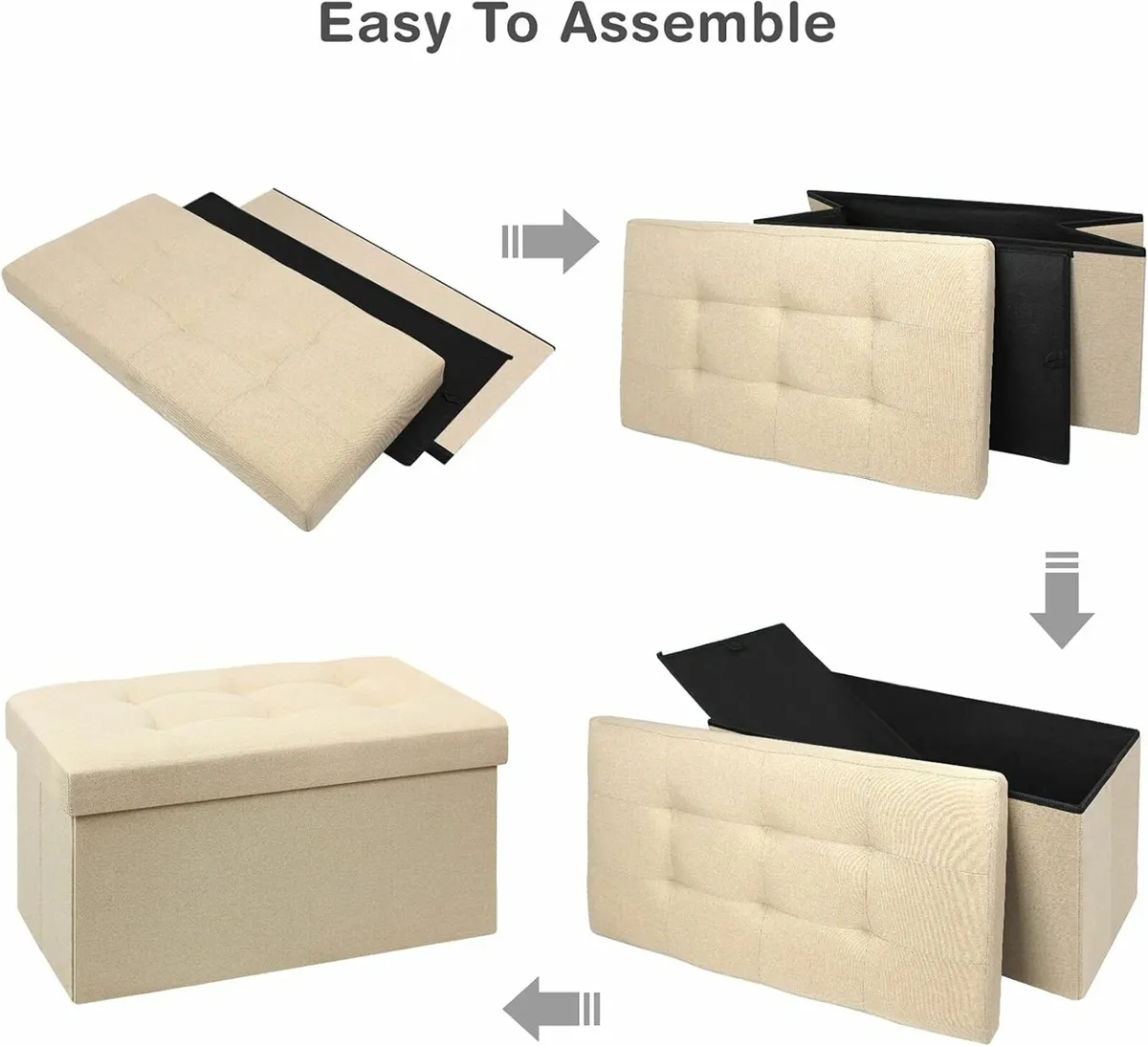 Folding bedroom StorageBox Footstool Ottoman Beige - Image 4