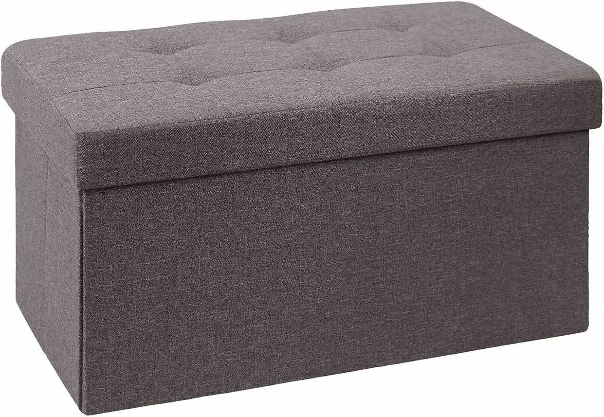Folding Linen Storage Box Footstool Ottoman Brown - Image 4
