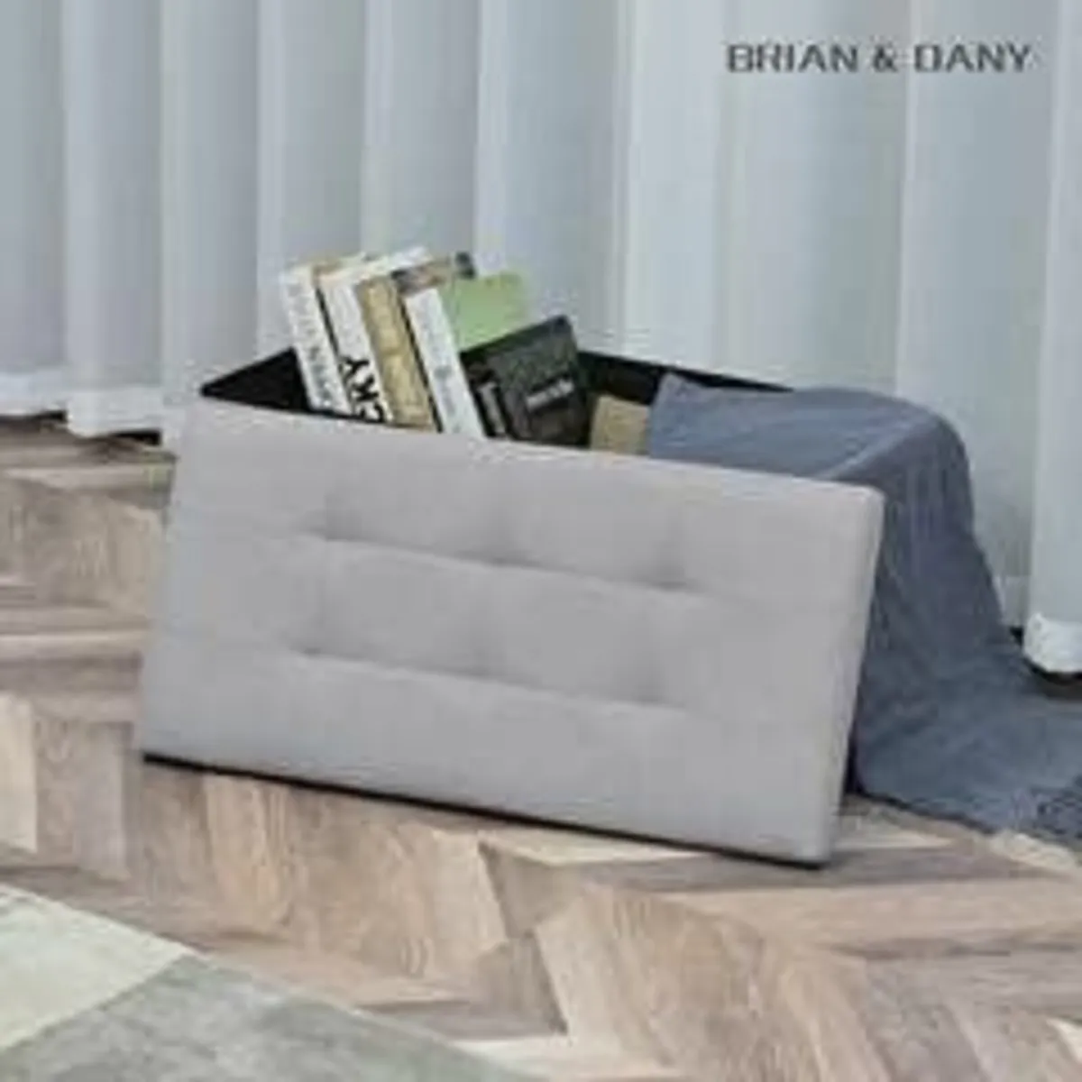 Folding Linen Storage Box Footstool Ottoman Gray - Image 4