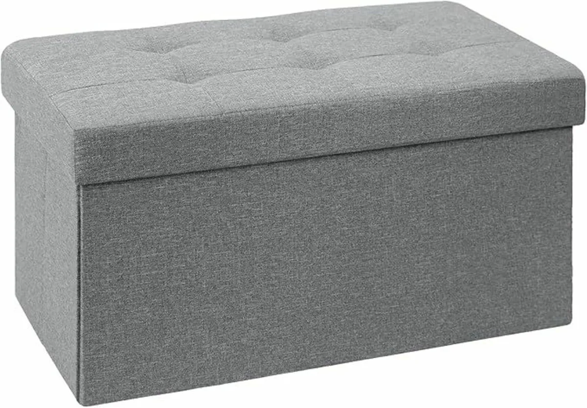 Folding Linen Storage Box Footstool Ottoman Gray - Image 1
