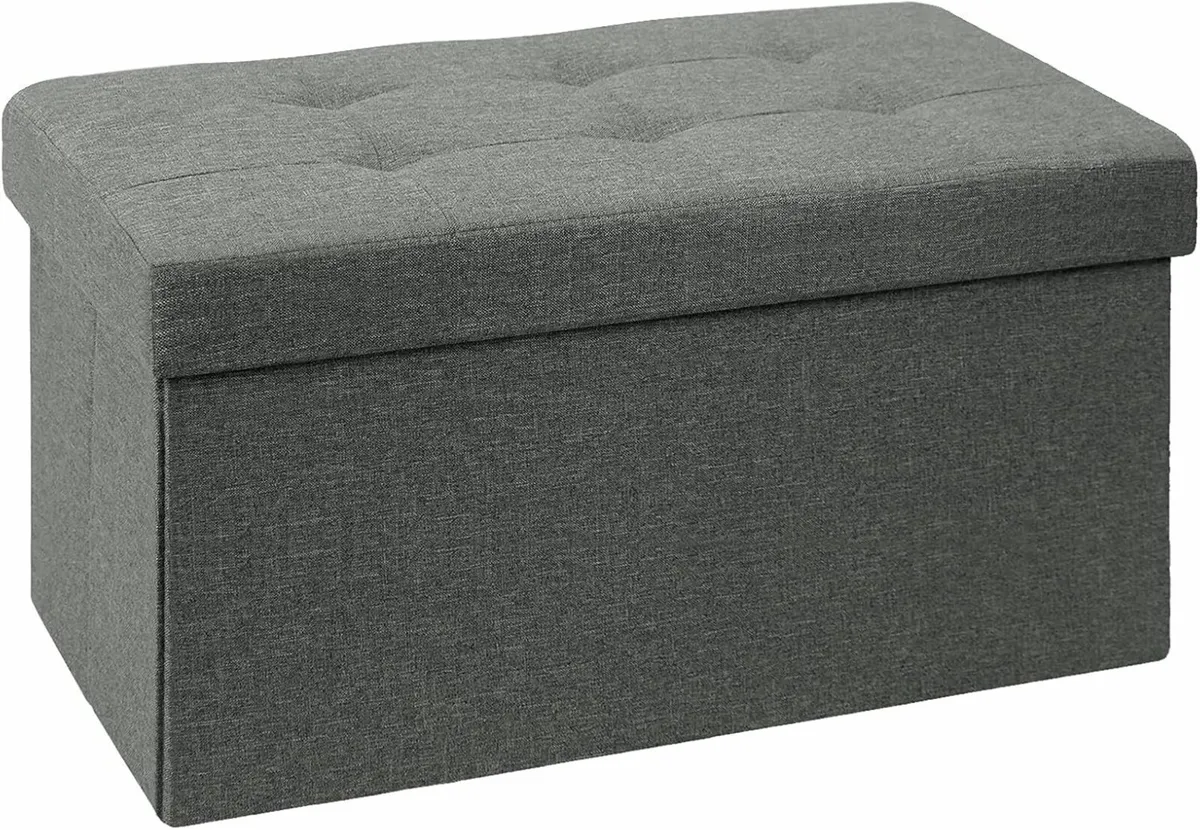 Folding Linen bedroom Storage Box Ottoman DarkGray - Image 2