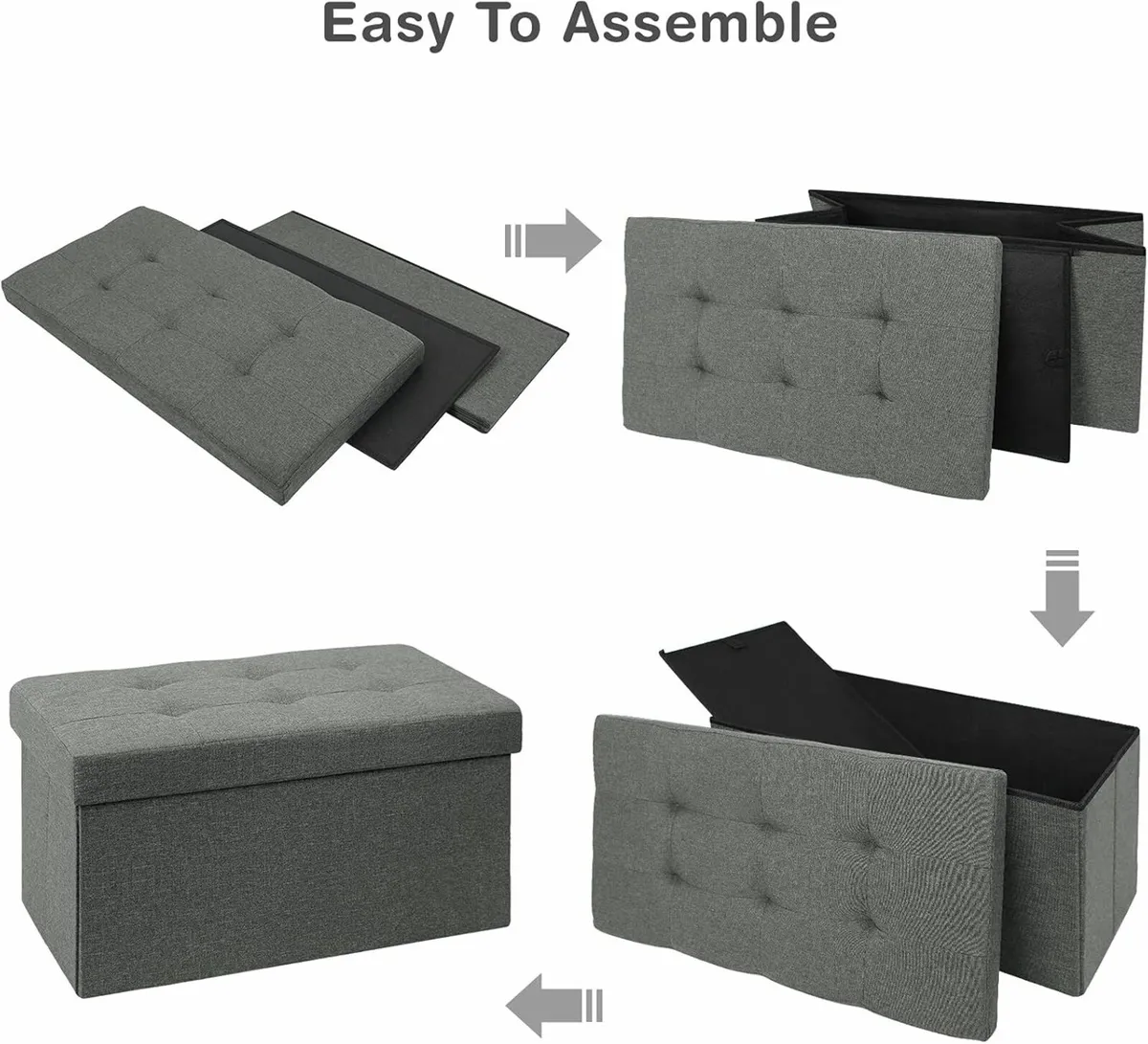 Folding Linen bedroom Storage Box Ottoman DarkGray - Image 3