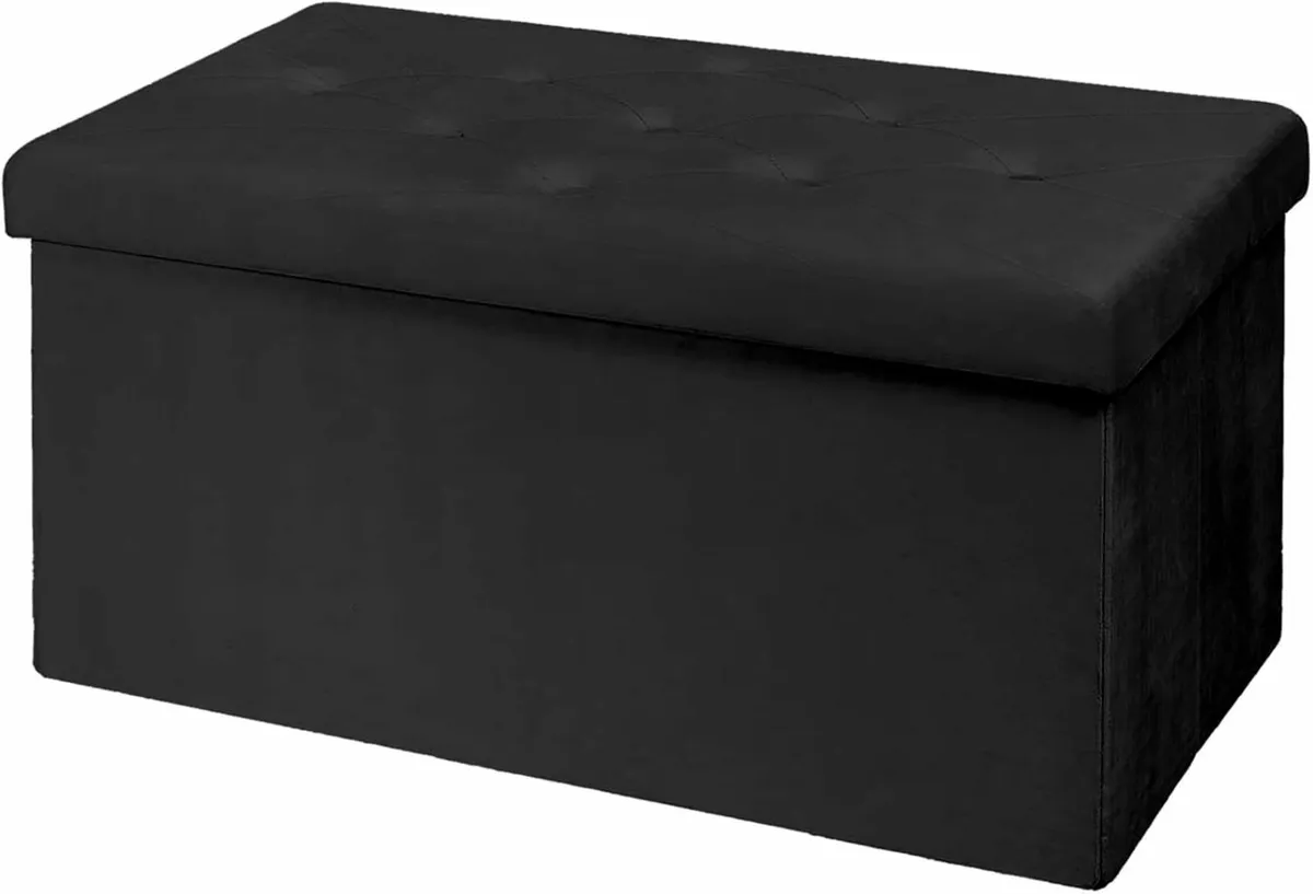 Living room Storage Box Velvet Foldable Black - Image 2