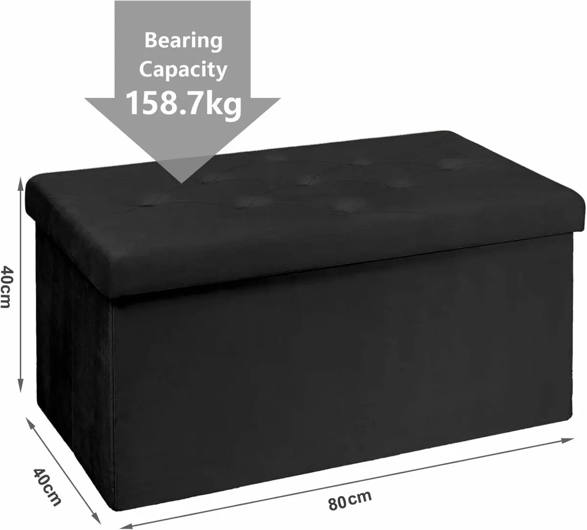 Living room Storage Box Velvet Foldable Black - Image 4