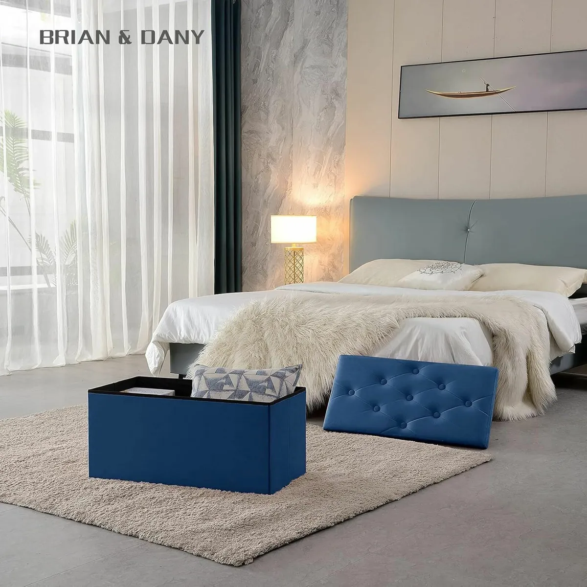Livingroom bedroom StorageBox Velvet Foldable Blue - Image 4