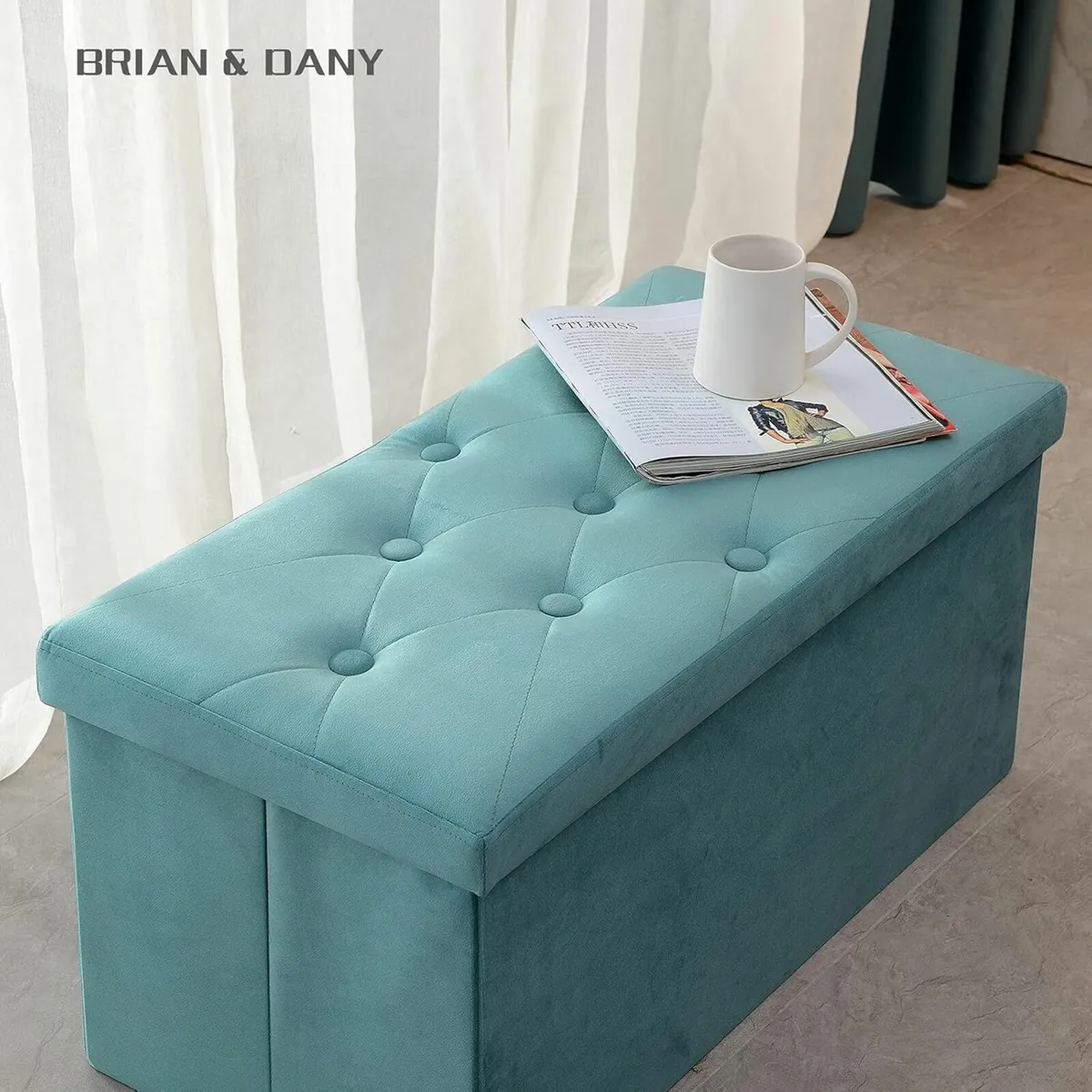 Foldable Velvet Living room bedroom Storage Green - Image 1
