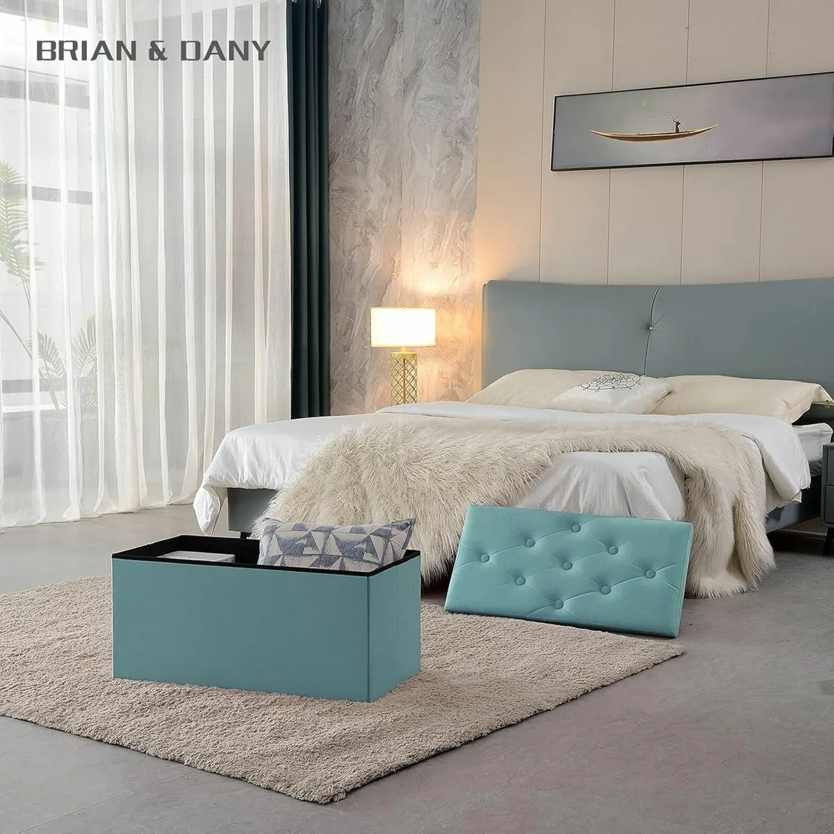 Foldable Velvet Living room bedroom Storage Green - Image 3