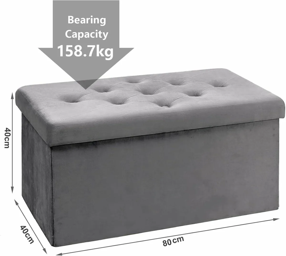 Living room Storage Box Velvet Foldable Bench Gray - Image 3