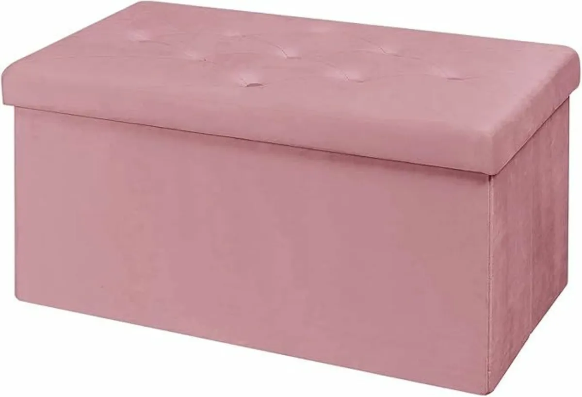 Living room Storage Box Velvet Foldable Bench Pink - Image 2