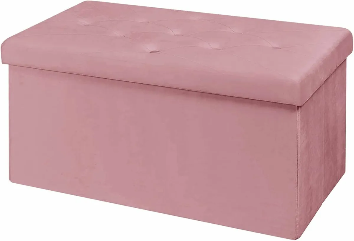 Living room Storage Box Velvet Foldable Bench Pink - Image 3