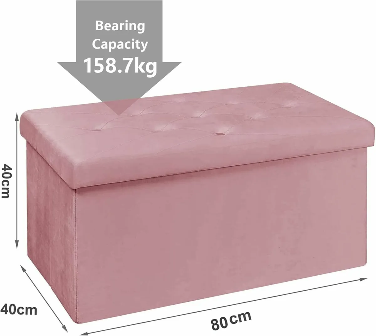 Living room Storage Box Velvet Foldable Bench Pink - Image 4
