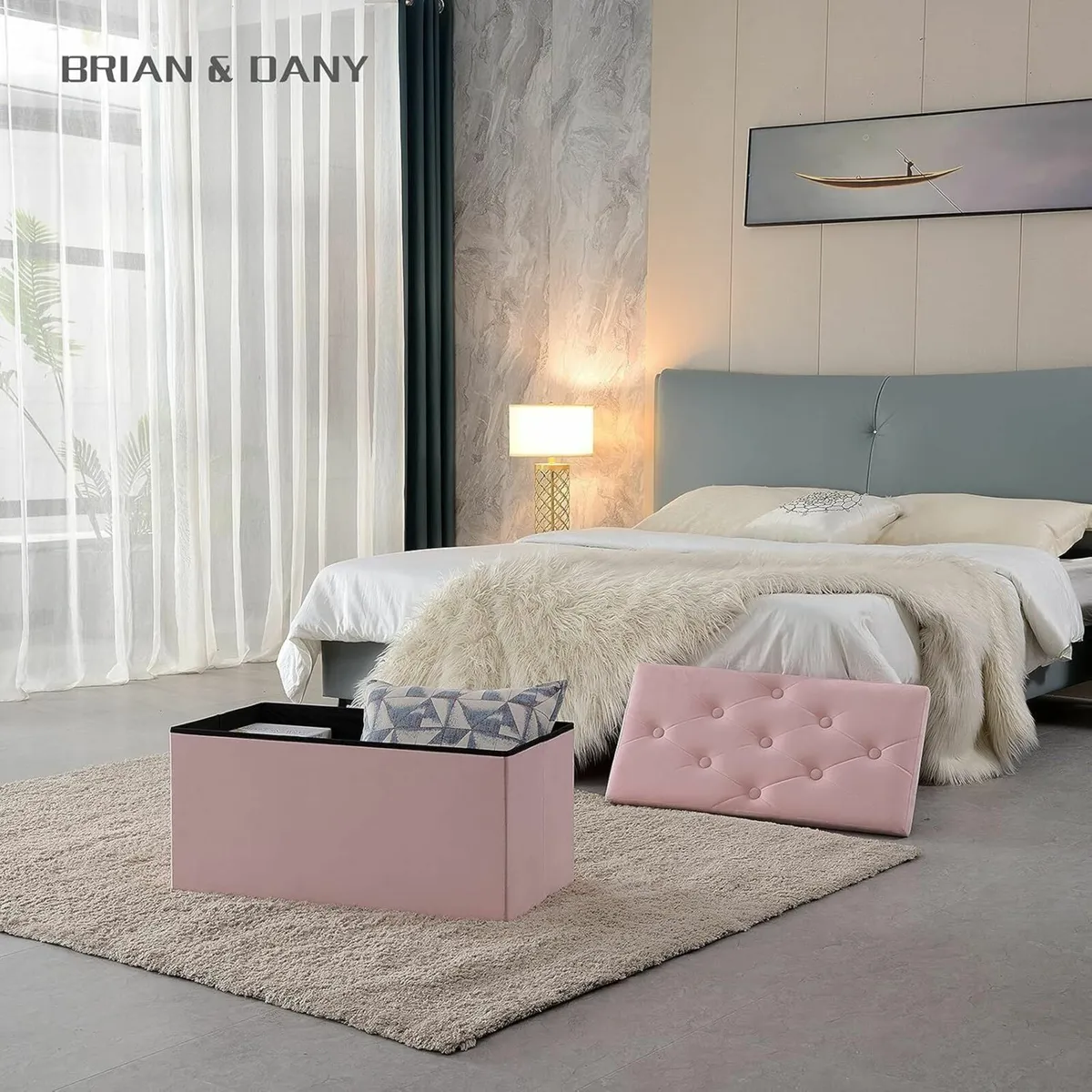 Living room bedroomStorageBox Velvet Foldable Pink - Image 4