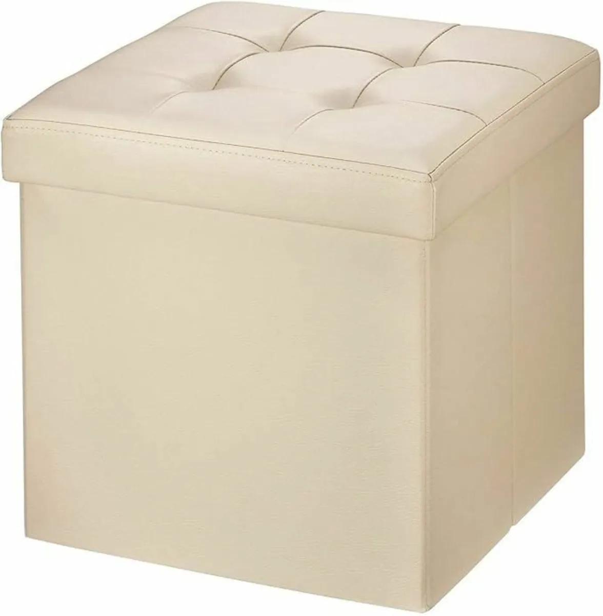 Folding Storage Ottoman Faux Leather Beige - Image 1