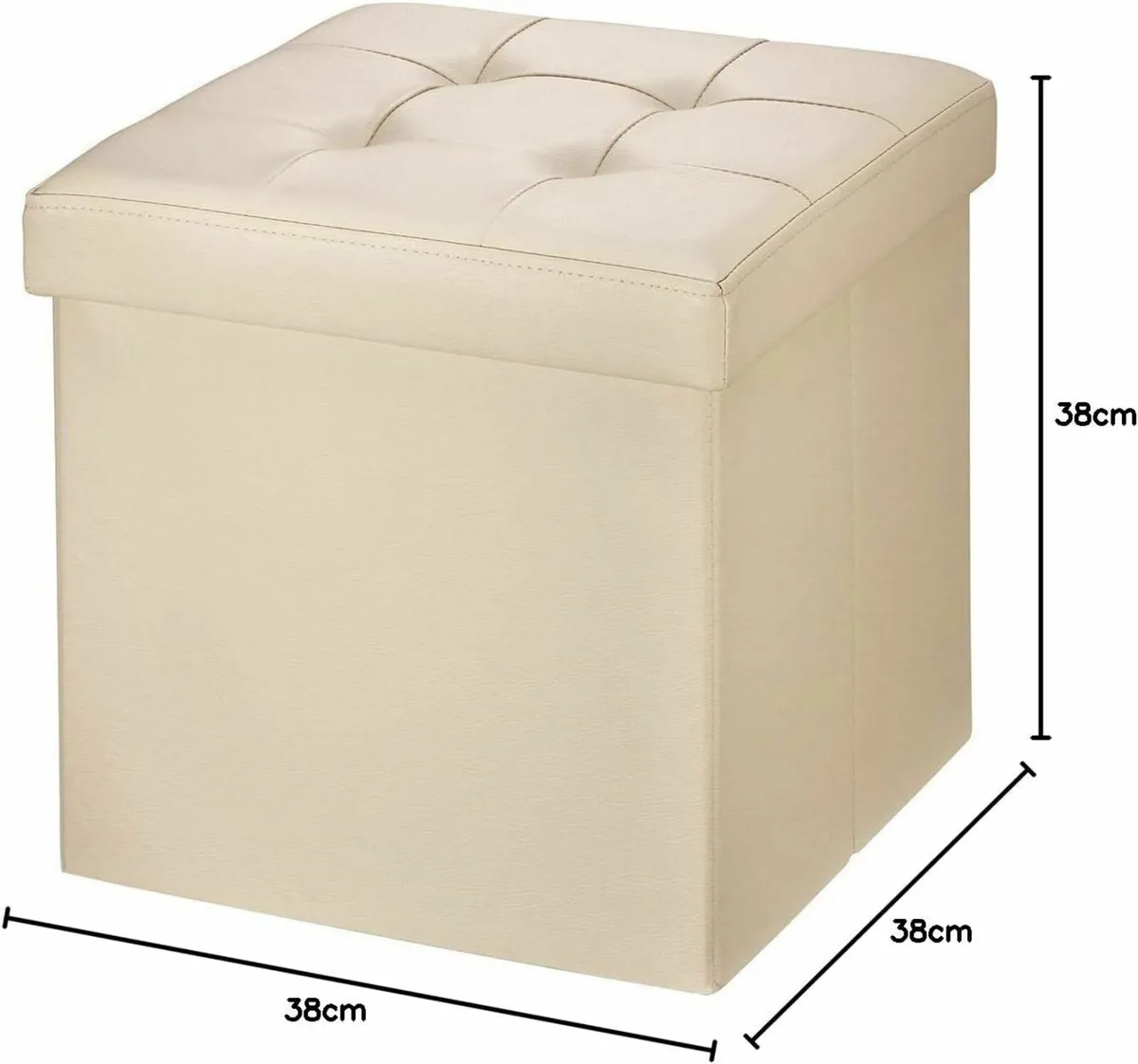 Folding Storage Ottoman Faux Leather Beige - Image 3