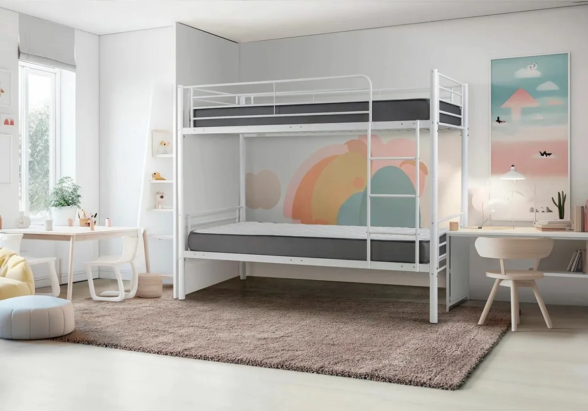 Metal Single Bunk Bed Frame – White- Free Delivery - Image 1