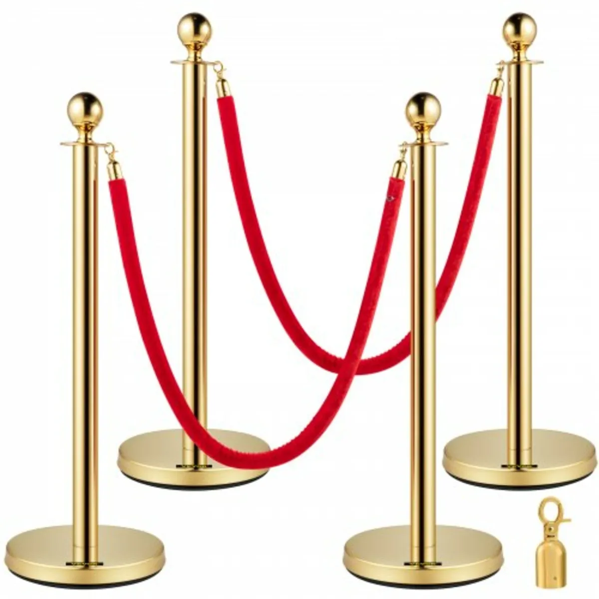 Set of 2 Gold Round Top Queue Control Barrier Post - Image 1