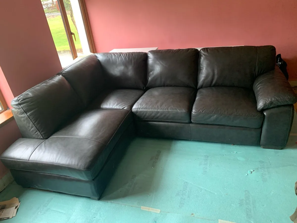 L shaped charcoal leather Couch - Image 3
