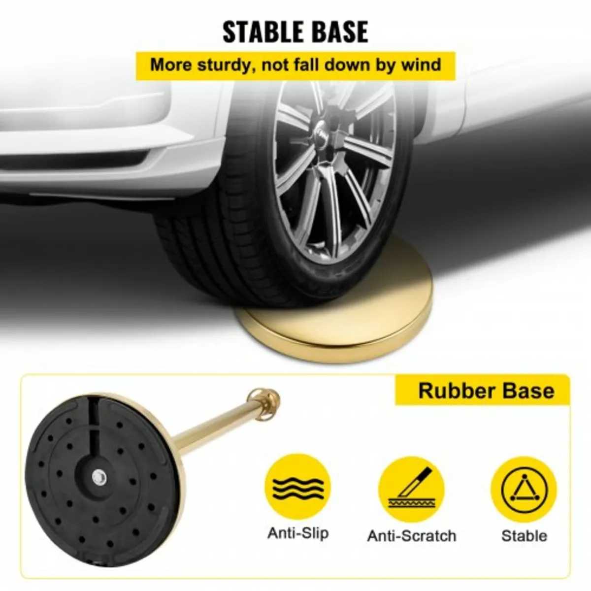 Set of 2 Gold Round Top Queue Control Barrier Post - Image 2
