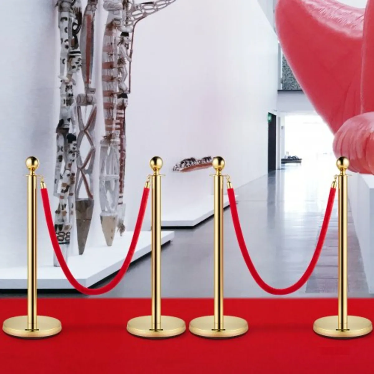 Set of 2 Gold Round Top Queue Control Barrier Post - Image 3