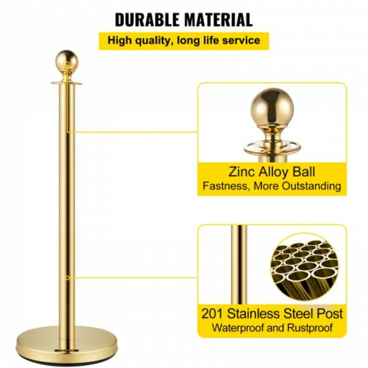 Set of 2 Gold Round Top Queue Control Barrier Post - Image 4