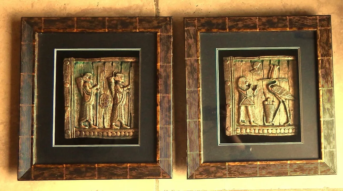 Pair of Cast Metal Artwork Pieces in Deep Frame - Image 1