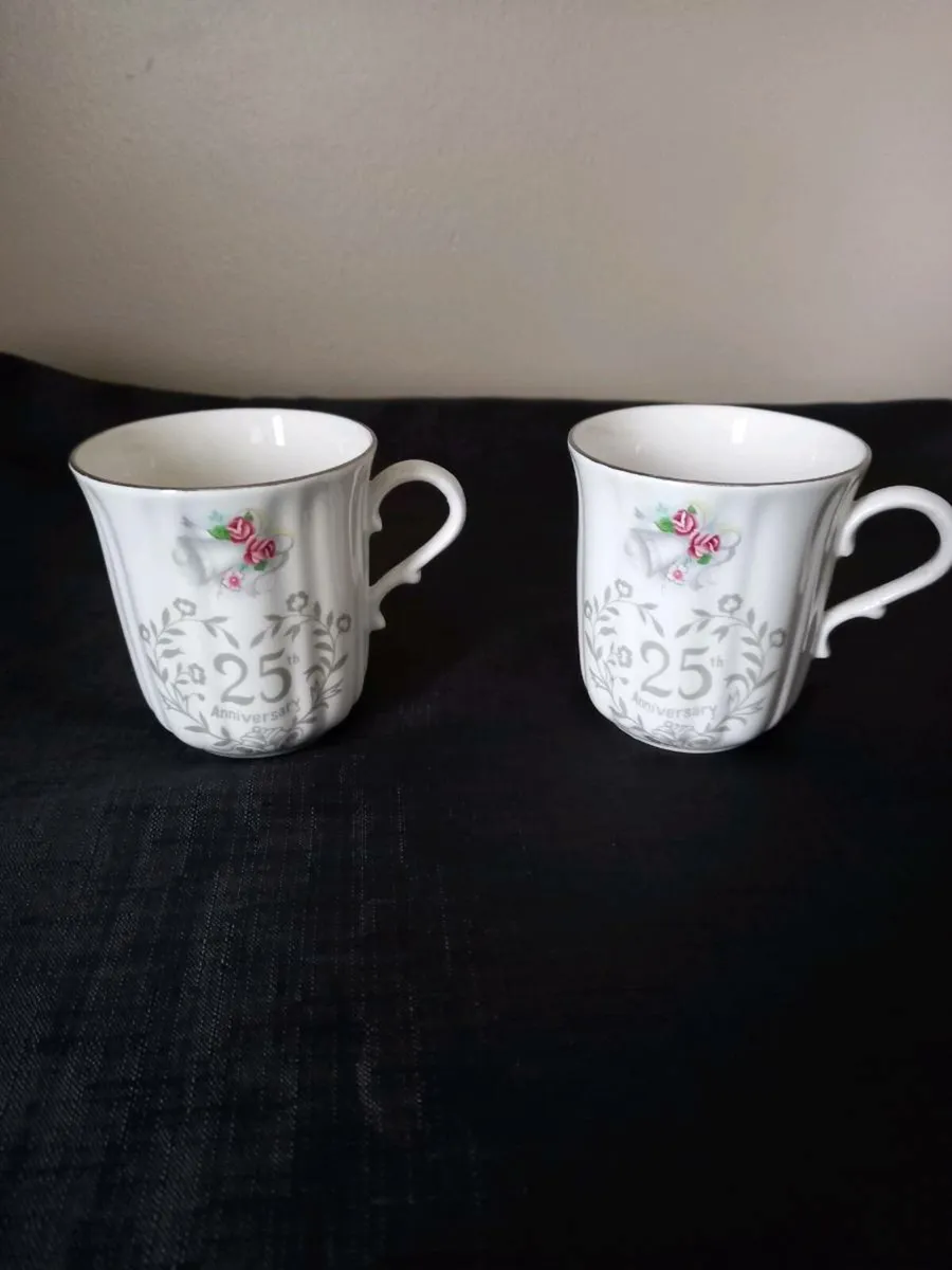 2 Silver Wedding Anniversary Teacups - Image 1