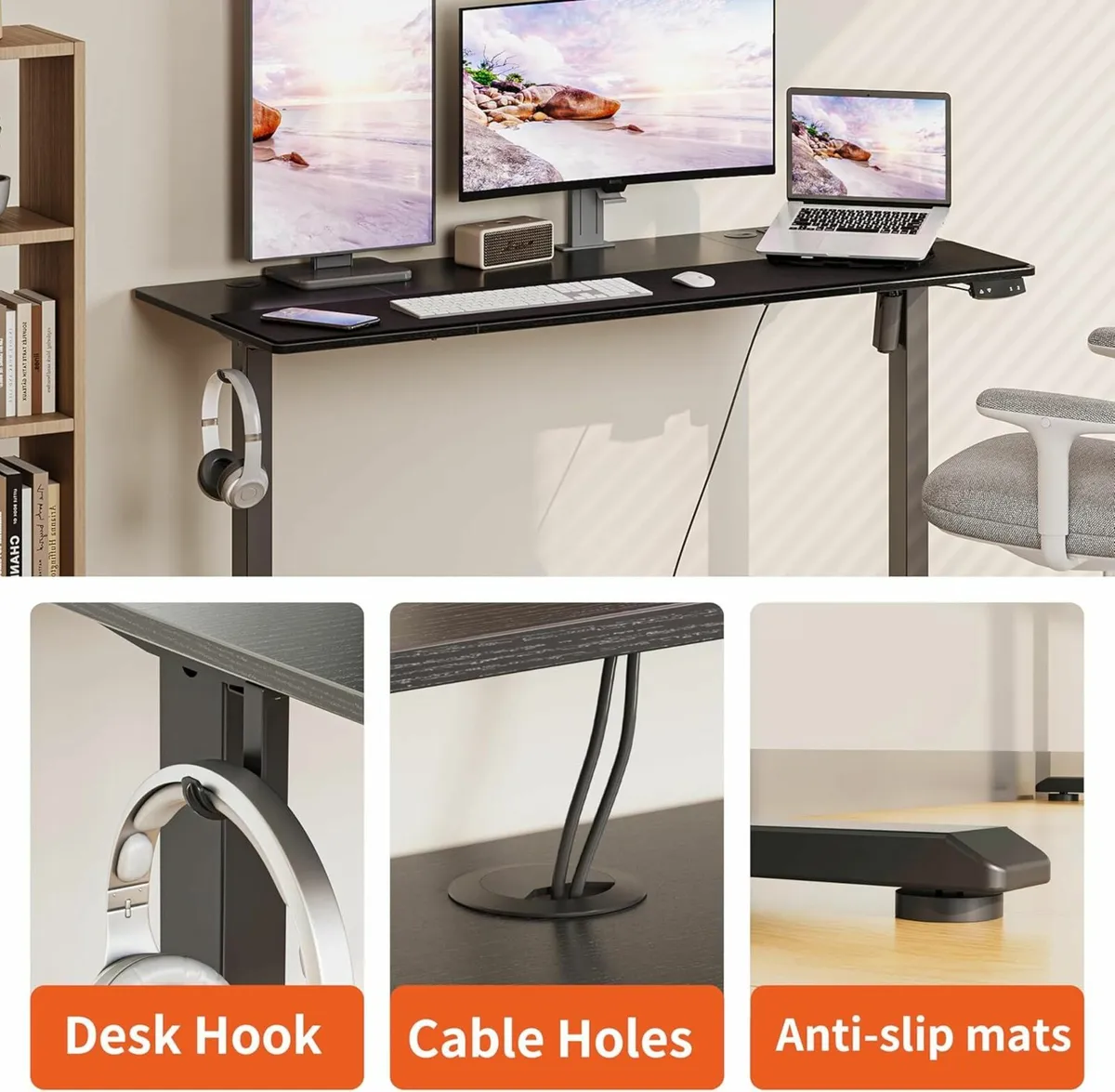 Adjustable Office Desk Standing Desk 120x60cmBlack - Image 3