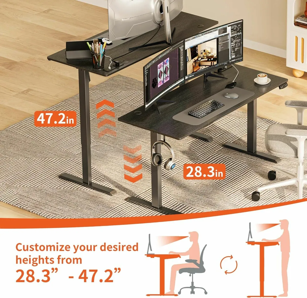 Adjustable Office Desk Standing Desk 120x60cmBlack - Image 4