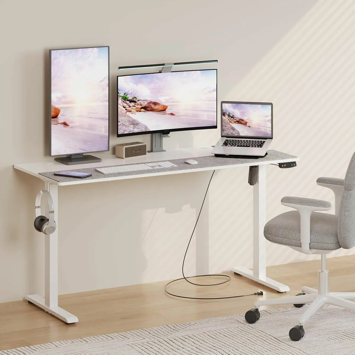 Height-Adjustable Office Desk 140x60cm White - Image 3
