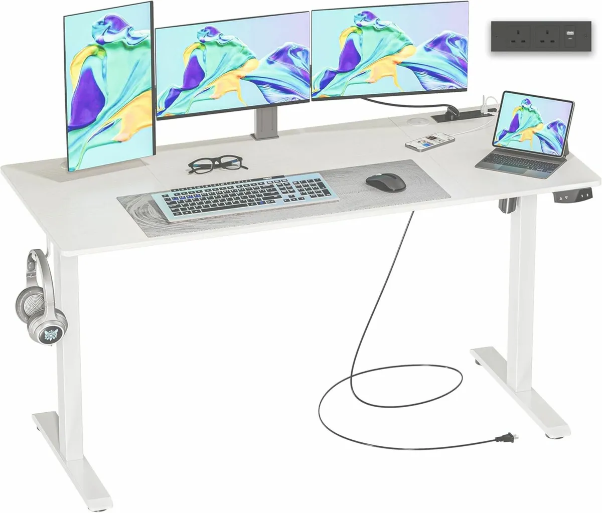 Height-Adjustable Office Desk 140x60cm White - Image 1