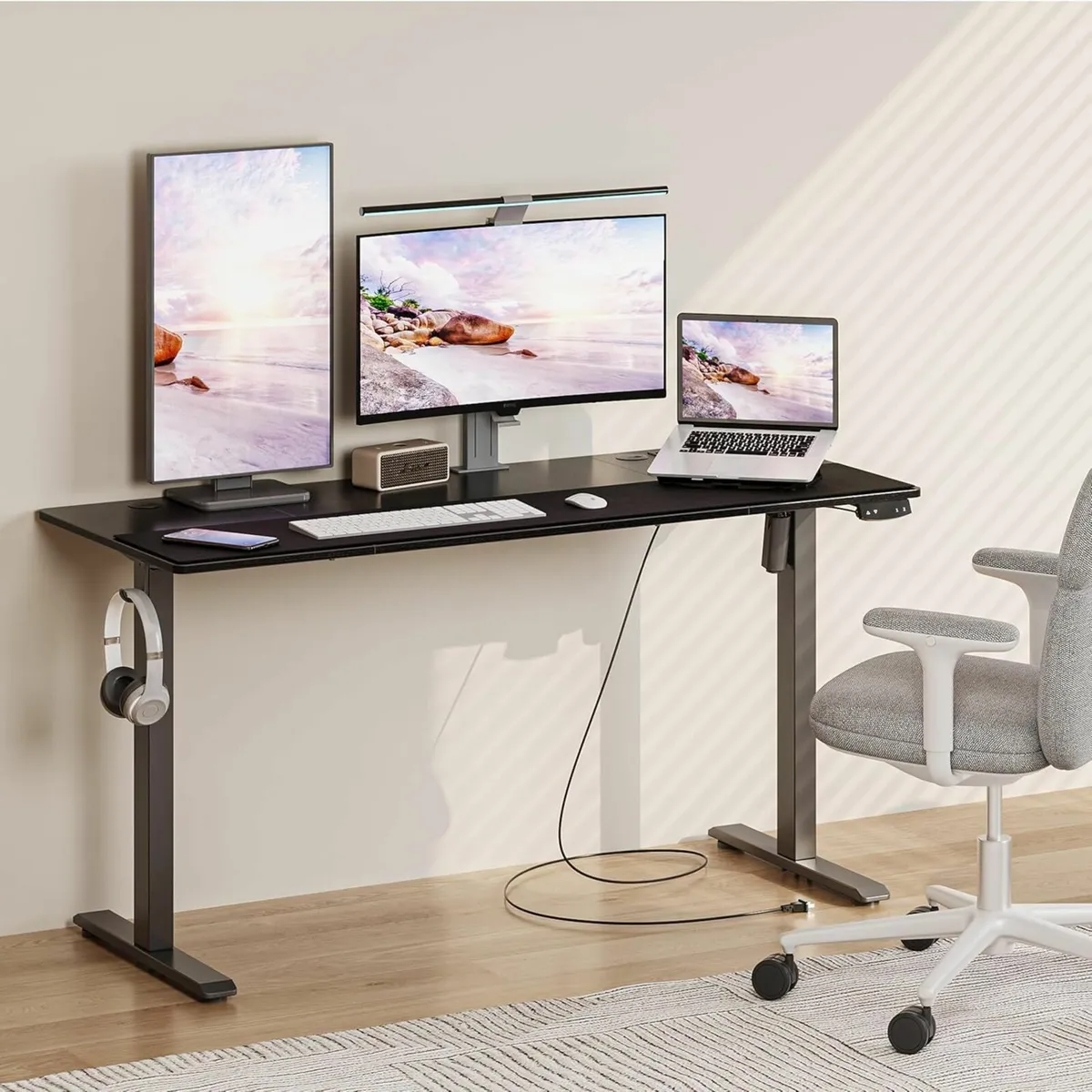 Adjustable Standing Office Desk 140x60 cm Black - Image 3