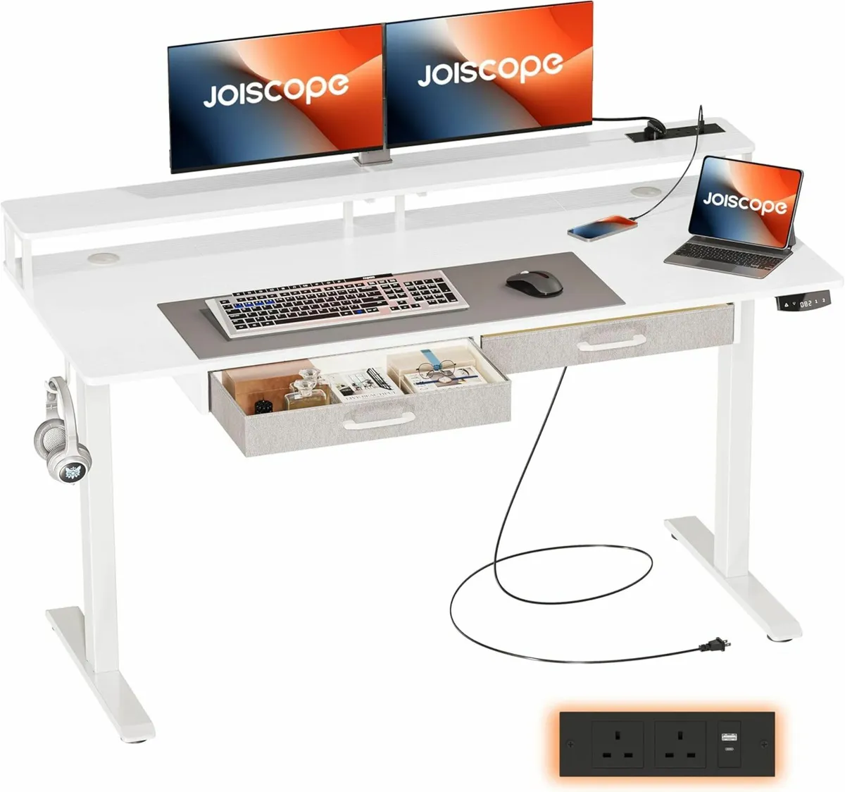Height-Adjustable Office Desk Drawer 140x60cmWhite - Image 1