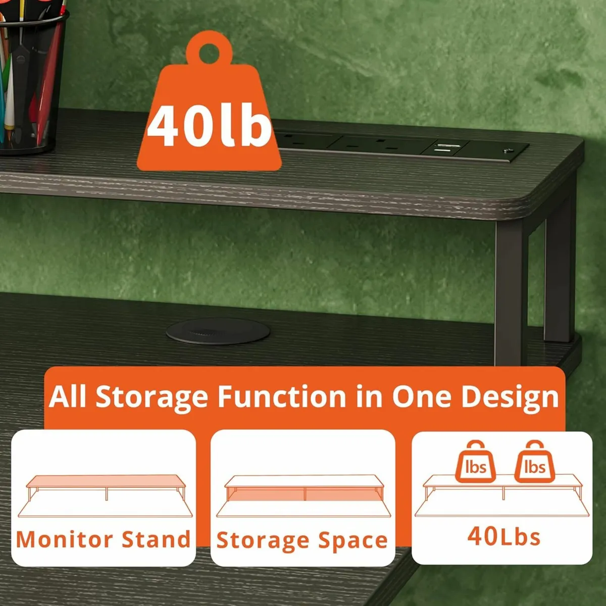 Adjustable home Office Desk Drawers 120x60cm Black - Image 3