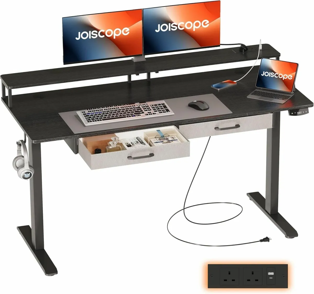 Height-Adjustable Drawer Office Desk 140x60cmBlack - Image 1