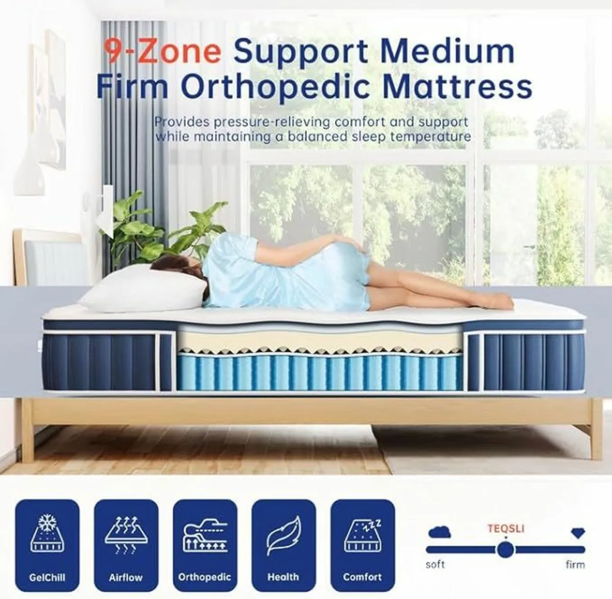 Single Mattress, Memory Foam Sprung 90x190cm - Image 2