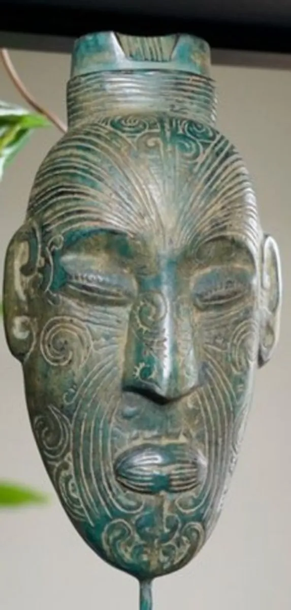 Asian Mask (42cm) - Patinated Bronze - Image 1