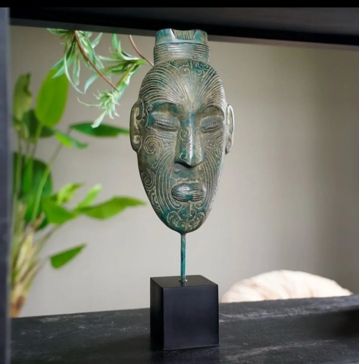Asian Mask (42cm) - Patinated Bronze - Image 2