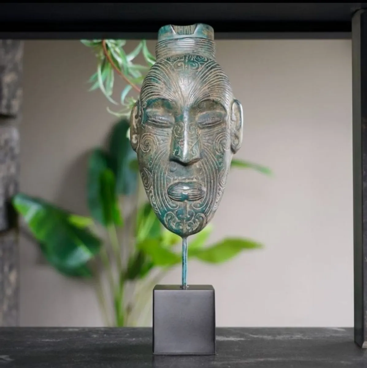 Asian Mask (42cm) - Patinated Bronze - Image 4